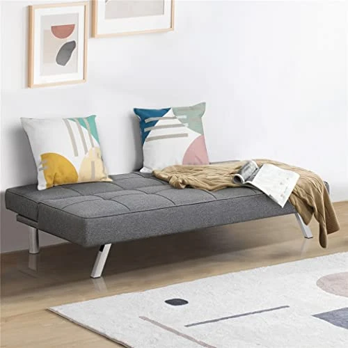 JAHH Convertible Futon Grey Linen Fabric Sofa Bed Adjustable Sleeper With Stainless Steel Legs 1 JAHH Convertible Futon Grey Linen Fabric Sofa Bed Adjustable Sleeper With Stainless Steel Legs