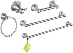 Bathroom Hardware Set Of 5， Zinc Alloy Wall Mounted Bathroom Accessories Kit，Towel Bar Accessory Set Includes 24 Inch Towel Bar,18inch Towel Rack,Toilet Paper Holder,Towel Ring,Hook -Songmics Furniture Shop 41DNdF vE4L. AC