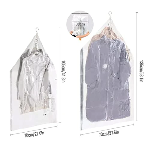4 Hanging Vacuum Storage Bag Transparent Vacuum Sealed Storage Bag For Suits Dress Jackets Coat Space Saver Bags 2 Longer 2 Short Clothes Protector Closet 4 4 Hanging Vacuum Storage Bag Transparent Vacuum Sealed Storage Bag For Suits Dress Jackets Coat Space Saver Bags 2 Longer 2 Short Clothes Protector Closet - Image 4