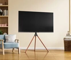 Promounts Modern Wood TV Easel Stand With 180° Swivel For 47-70 Inch LCD, LED, Plasma OLED Screens. Corner TV Stand, Universal TV Stand For Curved And Flat Televisions