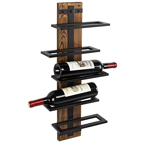 MyGift 5 Tier Rustic Burnt Wood & Industrial Black Metal Wall Mounted Wine Rack Bottle Display Storage Shelf Decorative Organizer 1 MyGift 5 Tier Rustic Burnt Wood & Industrial Black Metal Wall Mounted Wine Rack Bottle Display Storage Shelf Decorative Organizer