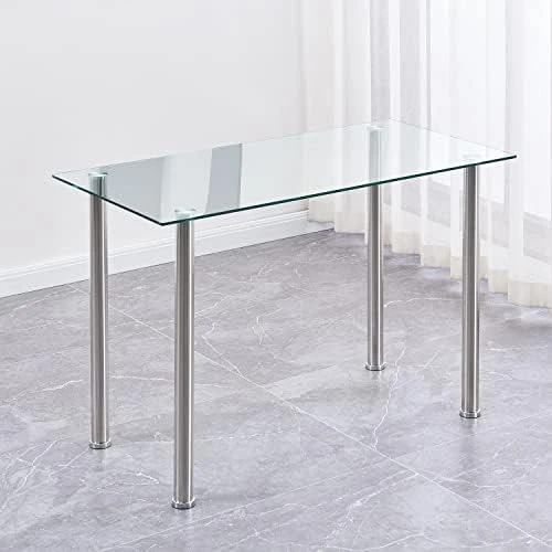 ROOIOME Gray Glass Dining Table Marbled Effect With Tempered Glass Top And Metal Frame And Leg, Gray Rectangle Kitchen Table For Restaurant (L X W X H) 51.20" * 27.5" * 29.5" 8 ROOIOME Gray Glass Dining Table Marbled Effect With Tempered Glass Top And Metal Frame And Leg, Gray Rectangle Kitchen Table For Restaurant (L X W X H) 51.20" * 27.5" * 29.5" - Image 8