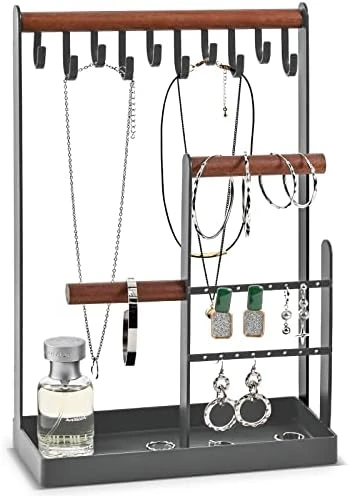 ProCase Jewelry Organizer Stand Holder, 4-Tier Tower Rack With Earring Tray And Holes, 10 Hooks Necklaces Hanging Storage Tree Display For Bracelets Watches Earrings Rings -Black 8 ProCase Jewelry Organizer Stand Holder, 4-Tier Tower Rack With Earring Tray And Holes, 10 Hooks Necklaces Hanging Storage Tree Display For Bracelets Watches Earrings Rings -Black - Image 8