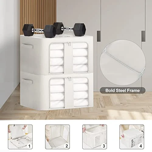 Elegeet 3Pack 66L Storage Bins With Metal Frame - Foldable Linen Fabric Storage Box With Handles And Transparent Window Closet Organizers And Storage(Grey 3 Elegeet 3Pack 66L Storage Bins With Metal Frame - Foldable Linen Fabric Storage Box With Handles And Transparent Window Closet Organizers And Storage(Grey - Image 3