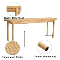 Yoglad Farmhouse Dining Bench, Wicker Rattan Entryway Bench, Solid Wooden Bench, Long Bench For Living Room/Bedroom/Hallway (Natural Oak, 47.24’’L X 11.02’’D X 16.93’’H) -Songmics Furniture Shop 41DXpb3TygL