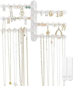 All Hung Up 12-Tier 17" Wall Jewelry Organizer : Command Strips Included For Easy Hanging : 120 Earring Organizer Holes : Necklace Organizer : Bracelet Holder : Ring Holder : Rotating Branches (White) -Songmics Furniture Shop 41DYZgeTlL. AC