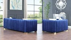 Kevinplus Modern Sofa Couch 2 Set For Living Room, Velvet Chesterfield 2-Pcs Upholstered Sofa Couch For Apartment Bedroom Office, Strong Gold Metal Legs, Blue -Songmics Furniture Shop 41DZDw40jXL