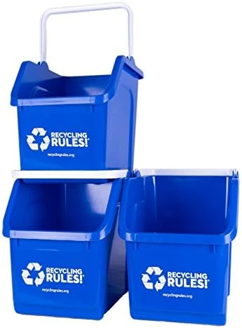 Recycling Rules! 6 Gallon Stackable Recycling Bin Container In Blue, Eco-Friendly BPA-Free Handy Recycler With Handle, 2-Pack 9 Recycling Rules! 6 Gallon Stackable Recycling Bin Container In Blue, Eco-Friendly BPA-Free Handy Recycler With Handle, 2-Pack - Image 9