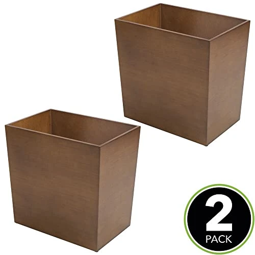 MDesign Rectangular Narrow Trash Can Wastebasket, Small Garbage Container Bin For Bathroom, Kitchen, Home Office, Craft Room, Bamboo Veneer, Brock Collection, 2 Pack - Brown 2 MDesign Rectangular Narrow Trash Can Wastebasket, Small Garbage Container Bin For Bathroom, Kitchen, Home Office, Craft Room, Bamboo Veneer, Brock Collection, 2 Pack - Brown - Image 2