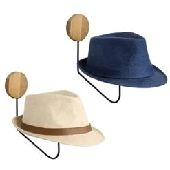 MyGift Wall Mounted Deluxe Acacia Wood Hat Holder Rack With Industrial Black Metal Wire Bracket, Modern Hanging Cap Holder Organizer Entryway Display, Set Of 2 -Songmics Furniture Shop 41DjHaOnVAL