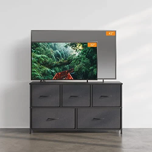 Cubiker Dresser Storage Organizer, 5 Drawer Dresser Tower Unit For Bedroom Hallway Entryway Closets, Small Dresser Clothes Storage With Wide Sturdy Steel Frame Wood Top, Black Grey 3 Cubiker Dresser Storage Organizer, 5 Drawer Dresser Tower Unit For Bedroom Hallway Entryway Closets, Small Dresser Clothes Storage With Wide Sturdy Steel Frame Wood Top, Black Grey - Image 3