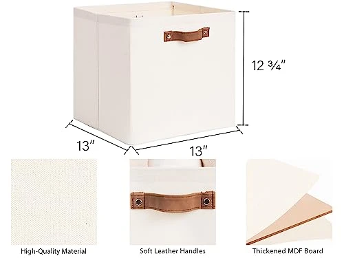 StorageWorks 13x13 Storage Cubes, Collapsible Storage Bins Organizer For Closet, Fabric Storage Box With PU Handles, Beige, 4-Pack 2 StorageWorks 13x13 Storage Cubes, Collapsible Storage Bins Organizer For Closet, Fabric Storage Box With PU Handles, Beige, 4-Pack - Image 2