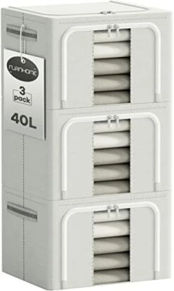 Furnhome Clothes Storage Organizer Bins Containers , Foldable Stackable Storage Bins-Oxford Cloth Steel Frame Storage Box For Clothing Storage With Foldable Clear Window & Reinforced Handles (Navy Dots, 66L, 3PCS)… -Songmics Furniture Shop 41DkPBWDzbL. AC