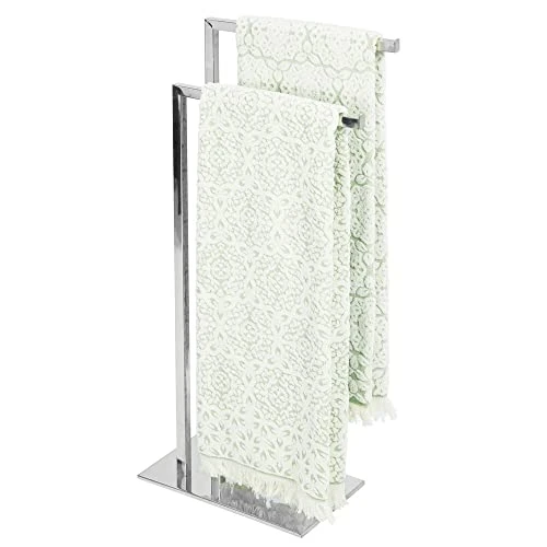 MDesign Tall Modern Stainless Steel Towel Rack Holder - 2 Tier Organizer For Bathroom Storage And Organization Next To Tub Or Shower, Holds Bath & Hand Towels, Washcloths - Chrome 4 MDesign Tall Modern Stainless Steel Towel Rack Holder - 2 Tier Organizer For Bathroom Storage And Organization Next To Tub Or Shower, Holds Bath & Hand Towels, Washcloths - Chrome - Image 4