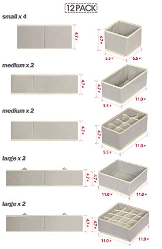 TENABORT 12 Pack Foldable Drawer Organizer Dividers Cloth Storage Box Closet Dresser Organizer Cube Fabric Containers Basket Bins For Underwear Bras Socks Panties Lingeries Nursery Baby Clothes Gray 2 TENABORT 12 Pack Foldable Drawer Organizer Dividers Cloth Storage Box Closet Dresser Organizer Cube Fabric Containers Basket Bins For Underwear Bras Socks Panties Lingeries Nursery Baby Clothes Gray - Image 2