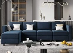 Belffin Modular Sectional Sofa Couch With Reversible Chaise Velvet L Shaped Couch Sofa With Storage 4-seat Convertible Sectional Sofa Blue