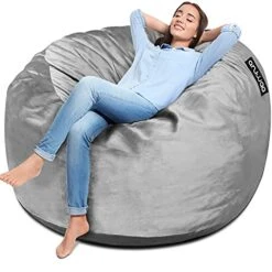 [Removable Cover] Bean Bag Chairs For Adults, 4 Foot Memory Foam Bean Bag For Adults, Big Sofa With Fluffy Removable Microfiber Cover, Furnitures For Dorm Room And Living Room, Grey
