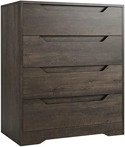 URKNO Modern 4 Drawer Dresser, Wood Chest Of Drawers With Storage, Clothing Organizer With Cut-Out Handle, Storage Cabinet, Nightstand For Living Room, Bedroom, Hallway, Dark Brown 6 URKNO Modern 4 Drawer Dresser, Wood Chest Of Drawers With Storage, Clothing Organizer With Cut-Out Handle, Storage Cabinet, Nightstand For Living Room, Bedroom, Hallway, Dark Brown - Image 6