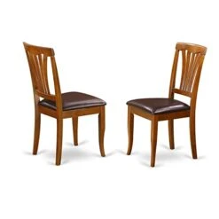 East West Furniture AVC-SBR-LC Avon Dining Chairs - Faux Leather Upholstered Wood Chairs, Set Of 2, Saddle Brown