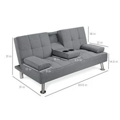 GENERIC Linen Upholstered Modern Convertible Folding Futon Sofa Bed For Compact Living Space, Apartment, Dorm, Bonus Room W/Removable Armrests, Metal Legs, 2 Cupholders - Gray 11 GENERIC Linen Upholstered Modern Convertible Folding Futon Sofa Bed For Compact Living Space, Apartment, Dorm, Bonus Room W/Removable Armrests, Metal Legs, 2 Cupholders - Gray -Songmics Furniture Shop 41DxitE3FRL