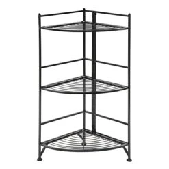 Convenience Concepts Xtra Storage 3 Tier Folding Metal Corner Shelf, Black
