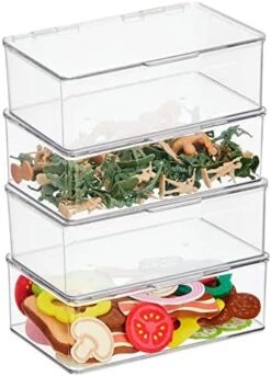 MDesign Plastic Playroom And Gaming Storage Organizer Box Containers With Hinged Lid For Shelves Or Cubbies, Holds Small Toys, Building Blocks, Puzzles, Markers, Controllers, Or Crayons, 4 Pack, Clear, 5.5 X 13.3 X 3 -Songmics Furniture Shop 41E9tzSWvSL. AC