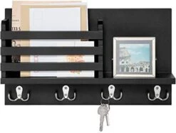 Dahey Wall Mounted Mail Holder Wooden Key Holder Rack Mail Sorter Organizer With 4 Double Key Hooks And A Floating Shelf Rustic Home Decor For Entryway Or Mudroom,15.7" W X9.3 Hx3.2 D, Black -Songmics Furniture Shop 41EAiRVNZKL. AC 1