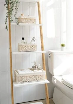 Mkono Macrame Storage Baskets Decor With Removable Cloth Liner Boho Storage Bins Handmade Woven Decorative Countertop Shelf Cabinet Organizer For Bedroom Nursery Living Room, Set Of 3 -Songmics Furniture Shop 41EENeJJdQL