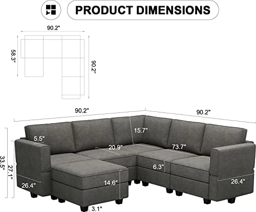 Belffin Modular Sectional Couch U-Shape Modulars Reversible Sectional Sofa Convertible Chaise Sofa With Storage Grey 2 Belffin Modular Sectional Couch U-Shape Modulars Reversible Sectional Sofa Convertible Chaise Sofa With Storage Grey - Image 2