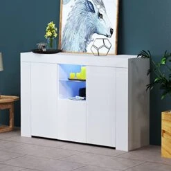 ARMCONE LED Sideboard Buffet Cabinet High Glossy Front Kitchen Sideboard With Storage Large Buffet Table Wooden Bar Cabinet For Kitchen Dining Room Hallway Living Room (45.67" Wx13.82 Dx31.89 H) -Songmics Furniture Shop 41EHFv7XgUL