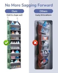 ULG 1 Pack Over Door Organizer With 5 Large Pockets 10 Mesh Side Pockets, 44 Lbs Weight Capacity Hanging Storage Organizer With Clear Window Kids Toys, Shoes, Diapers, Dark Grey, 5 Layers