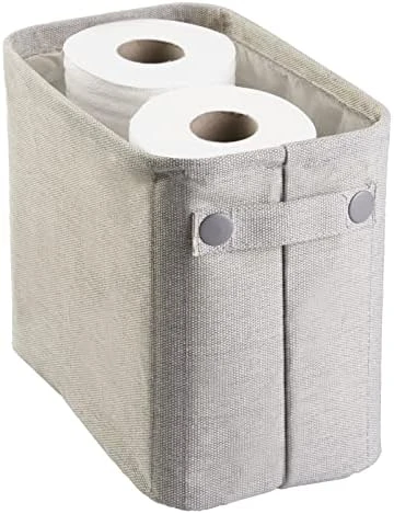 MDesign Narrow Fabric Storage Bin Basket With Handles For Bathroom Closet, Vanity, Cabinet, Cubby, Countertop, Tall Slim Baskets For Towels, Toilet Tissue, Crane Collection - Light Gray 6 MDesign Narrow Fabric Storage Bin Basket With Handles For Bathroom Closet, Vanity, Cabinet, Cubby, Countertop, Tall Slim Baskets For Towels, Toilet Tissue, Crane Collection - Light Gray - Image 6
