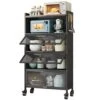 GILLAS 5 Tier Kitchen Baker's Rack, Heavy Duty Free Standing Baker's Rack For Kitchen Storage With Wheels, Utility Storage Shelf Island Coffee Bar Station, Black