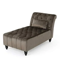 Christopher Knight Home Rubie Velvet Chaise, Grey 54D X 28.5W X 30.25H In