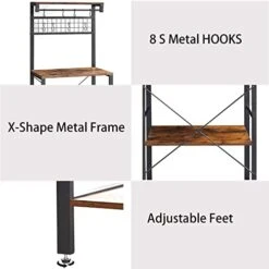 VIMBER Baker's Rack, Microwave Stand, Coffee Bar, 4-Tier Kitchen Storage Rack With 8 Hooks And Metal Frame, And Shelves, For Spices, Pots, And Pans, Rustic Brown And Black UCSJ002V1 -Songmics Furniture Shop 41EOHLCqFNL