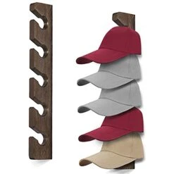 Keletop Hat Rack For Wall Baseball Cap Organizer Hanger (2 Pack) Modern Wooden Hat Holder Wall-Mounted Caps Display For Closet Door Bedroom Entryroom Laundry (Brown) …