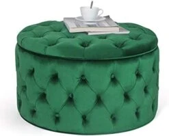 Homebeez Round Velvet Storage Ottoman, Button Tufted Footrest Stool Coffee Table For Living Room (Grey) -Songmics Furniture Shop 41EWePDtYnL. AC