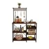 ALISENED Kitchen Bakers Rack，Microwave Stand, Bakers Racks For Kitchen With Storage Shelf, Coffee Bar,5-Tier Kitchen Shelves With Wine Rack And 4 Hooks For Dining Room Living Room