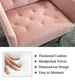 SLEERWAY Modern Velvet Single Sofa Chair, Upholstered Accent Living Room Chair, Comfy Armchair With Rose Golden Metal Legs, Tufted Chair For Reading Or Lounging (Pink) -Songmics Furniture Shop 41EaZyDb1NS