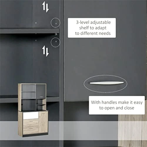 CZDYUF 67" Freestanding Buffet, Kitchen Storage Cabinet With 3 Drawers, Cable Management, 4 Cubbies And 2 Cabinets. 5 CZDYUF 67" Freestanding Buffet, Kitchen Storage Cabinet With 3 Drawers, Cable Management, 4 Cubbies And 2 Cabinets. - Image 5