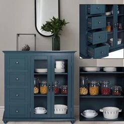 MUPATER Kitchen Buffet Sideboard Storage Cabinet, Floor Cupboard Cabinet With 2 Glass Doors And 4 Drawers For Home Dining Room, Living Room And Entryway, Dark Blue -Songmics Furniture Shop 41EdffU7g3L