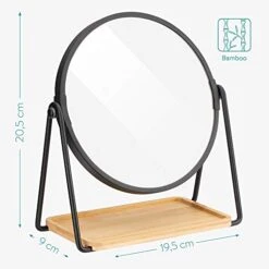Navaris Vanity Mirror With Tray - Double-Sided Table Top Makeup Mirror With 1x/2x Magnification And Bamboo Base - For Bathroom, Bedroom, Desk - Black -Songmics Furniture Shop 41EdsEU46UL