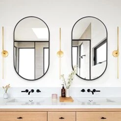 COFENY Oval Mirror, 17"x30" Black Bathroom Mirror With Metal Frame, Wall Mount Mirrors Decor For Bedroom Living Room、Entryway Hangs Horizontal Or Vertical -Songmics Furniture Shop 41Ee9aFJOUL