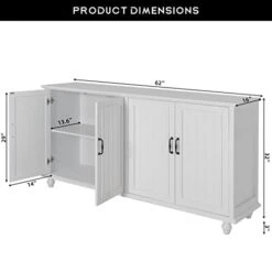 Scurrty Buffet Cabinet With Storage Sideboard, 62'' Coffee Bar Cabinet Kitchen Buffet White Storage Cabinet With 4 Doors, Coffee Station,Kitchen Pantry For Dinning Room, Kitchen And Living Room