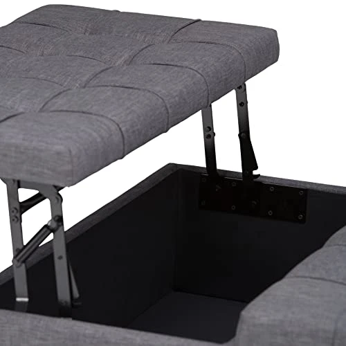 SIMPLIHOME Harrison 36 Inch Wide Square Coffee Table Lift Top Storage Ottoman In Upholstered Slate Grey Tufted Linen Look Fabric For The Living Room, Transitional 5 SIMPLIHOME Harrison 36 Inch Wide Square Coffee Table Lift Top Storage Ottoman In Upholstered Slate Grey Tufted Linen Look Fabric For The Living Room, Transitional - Image 5