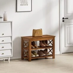 Bamworld Entryway Bench 5 Tier Wooden Storage Benches Rustic Solid Wood Shoe Rack (X-Brown,23.6") -Songmics Furniture Shop 41EhBd9cxoL. AC