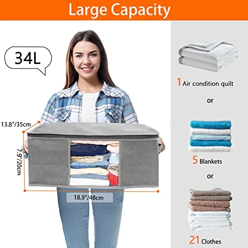 Clothes Storage Bag Foldable, LSNDEE Under Bed Clothing Storage Bags, Fabric Storage Box With Zips, Waterproof Thick Non-woven Closet Organizers, Used For Bedding Duvet Storage, 48 X 35 X 20 Cm, 3 Pack (Grey) 2 Clothes Storage Bag Foldable, LSNDEE Under Bed Clothing Storage Bags, Fabric Storage Box With Zips, Waterproof Thick Non-woven Closet Organizers, Used For Bedding Duvet Storage, 48 X 35 X 20 Cm, 3 Pack (Grey) - Image 2