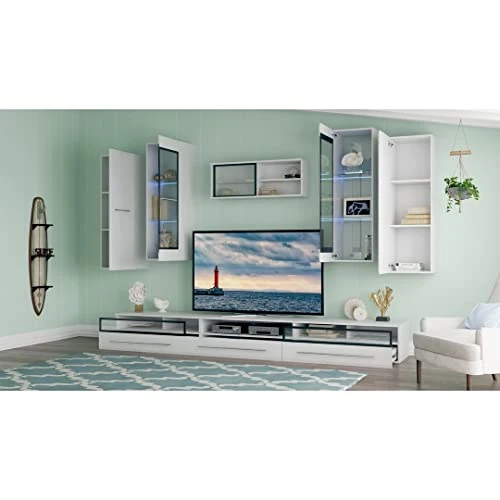 GENERIC Fever Center White Modern Contemporary MDF Lacquer Glass Doors 2 GENERIC Fever Center White Modern Contemporary MDF Lacquer Glass Doors - Image 2