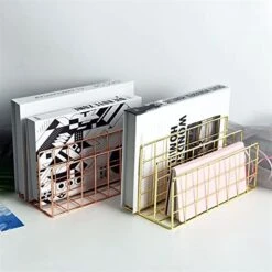 GAMIRA Bookends Metal Storage Basket Simple Book Storage Basket Office Gold Newspaper Magazine Rack Multifunctional Desktop Mail Rack -Songmics Furniture Shop 41Ema8U0LEL