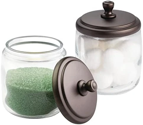 MDesign Small Apothecary Organizer Canister Jars - Glass Containers With Steel Lid For Bathroom, Organization Holder For Vanity, Counter, Hamill Collection - 2 Pack - Clear/Bronze 8 MDesign Small Apothecary Organizer Canister Jars - Glass Containers With Steel Lid For Bathroom, Organization Holder For Vanity, Counter, Hamill Collection - 2 Pack - Clear/Bronze - Image 8